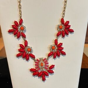 Elegant Red and Orange Floral Necklace